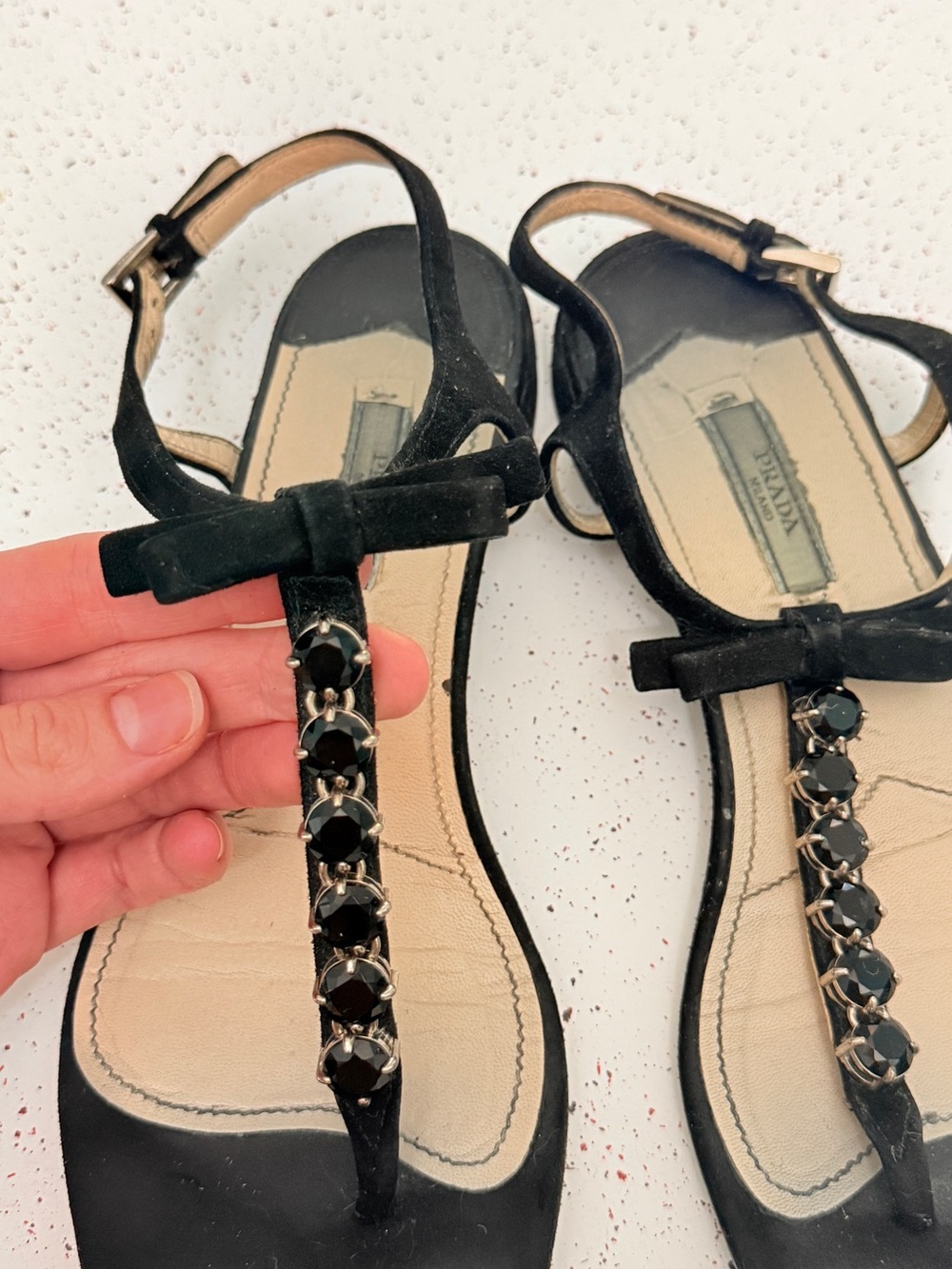 Vintage Prada Black Bow/Embellished Designer Sandals, sz 10 - Originally $1,000